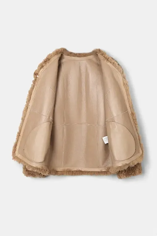 Cropped V Neck Persian Sheepskin Jacket
