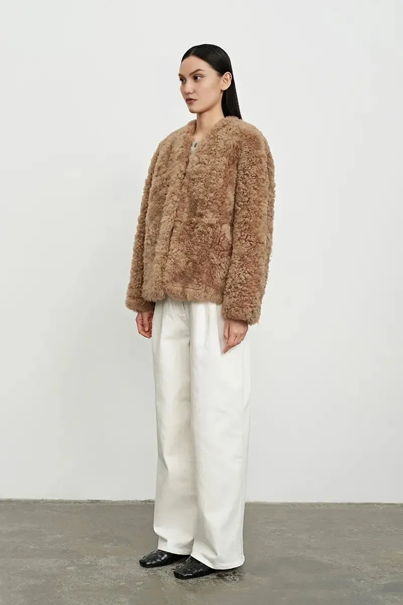 Cropped V Neck Persian Sheepskin Jacket