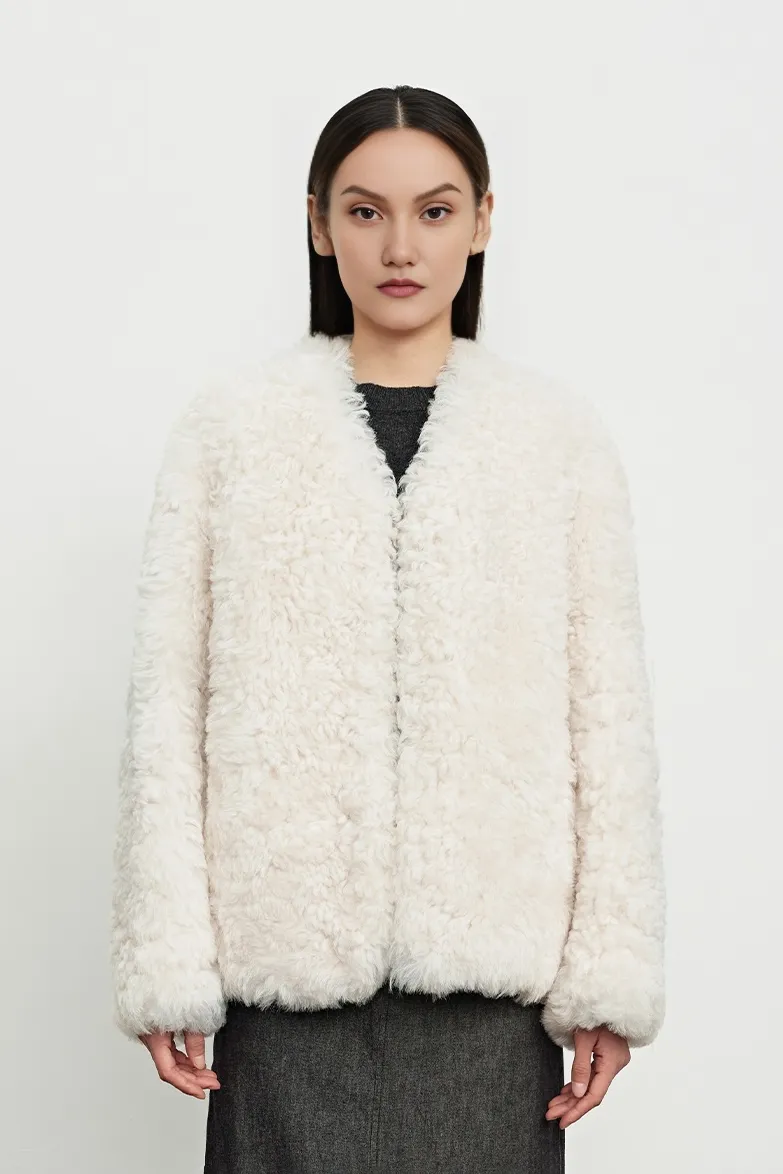 Cropped V Neck Persian Sheepskin Jacket