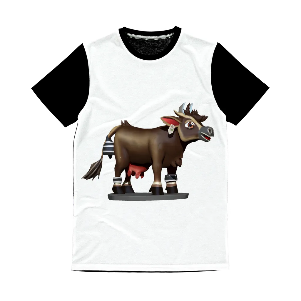 Dark Brown Cow Classic Sublimation Panel T-Shirt