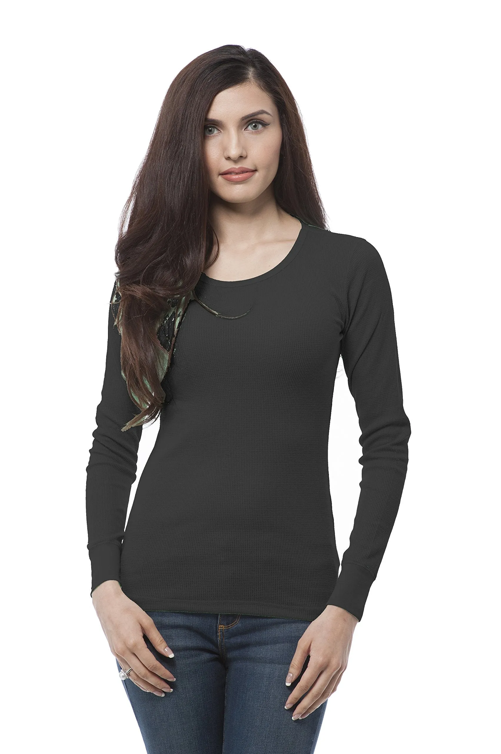 Hollywood Star Fashion Plain Crewneck Long Sleeve Thermal Shirt Top