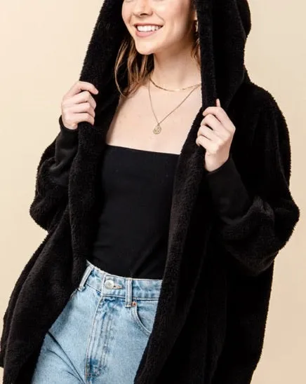 Hooded Long Sleeve 2 Pocket Teddy Coat