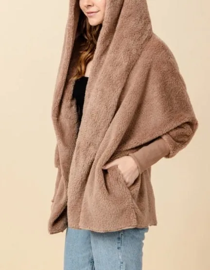 Hooded Long Sleeve 2 Pocket Teddy Coat