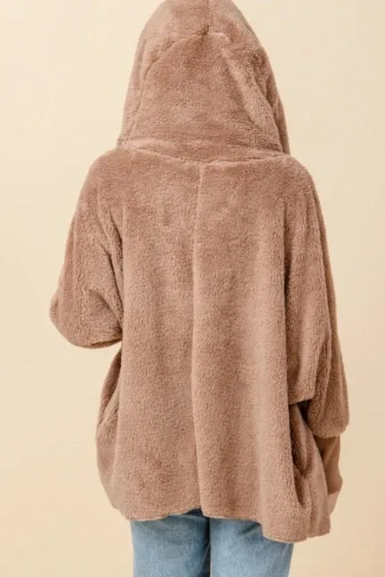 Hooded Long Sleeve 2 Pocket Teddy Coat