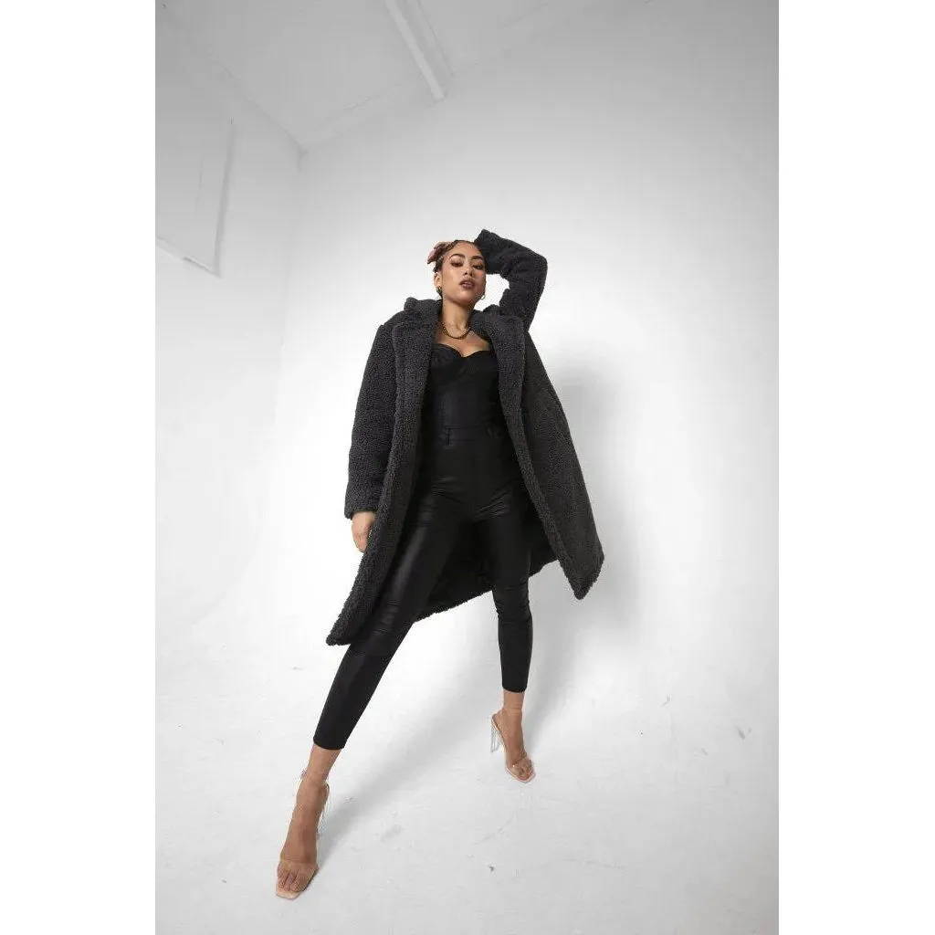 Jackie Double Breasted Borg Teddy Midi Coat