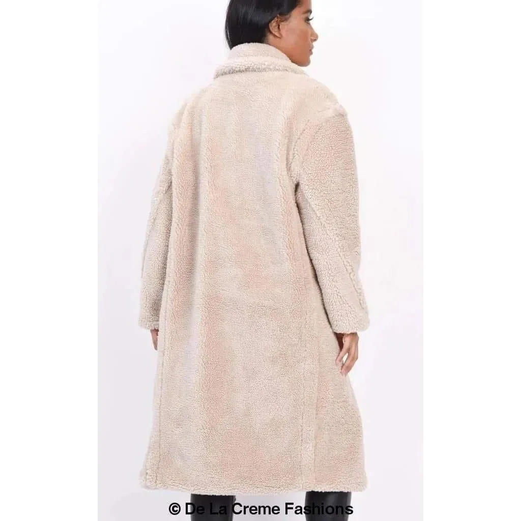 Jackie Double Breasted Borg Teddy Midi Coat