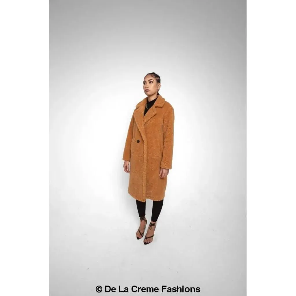 Jackie Double Breasted Borg Teddy Midi Coat