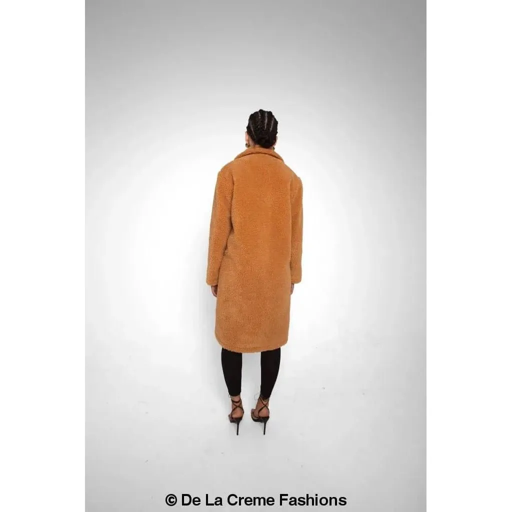 Jackie Double Breasted Borg Teddy Midi Coat