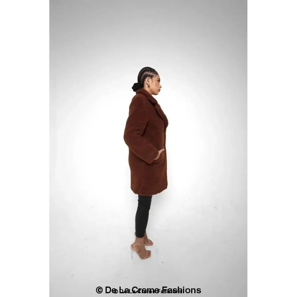 Janine Double Breasted Borg Teddy Coat