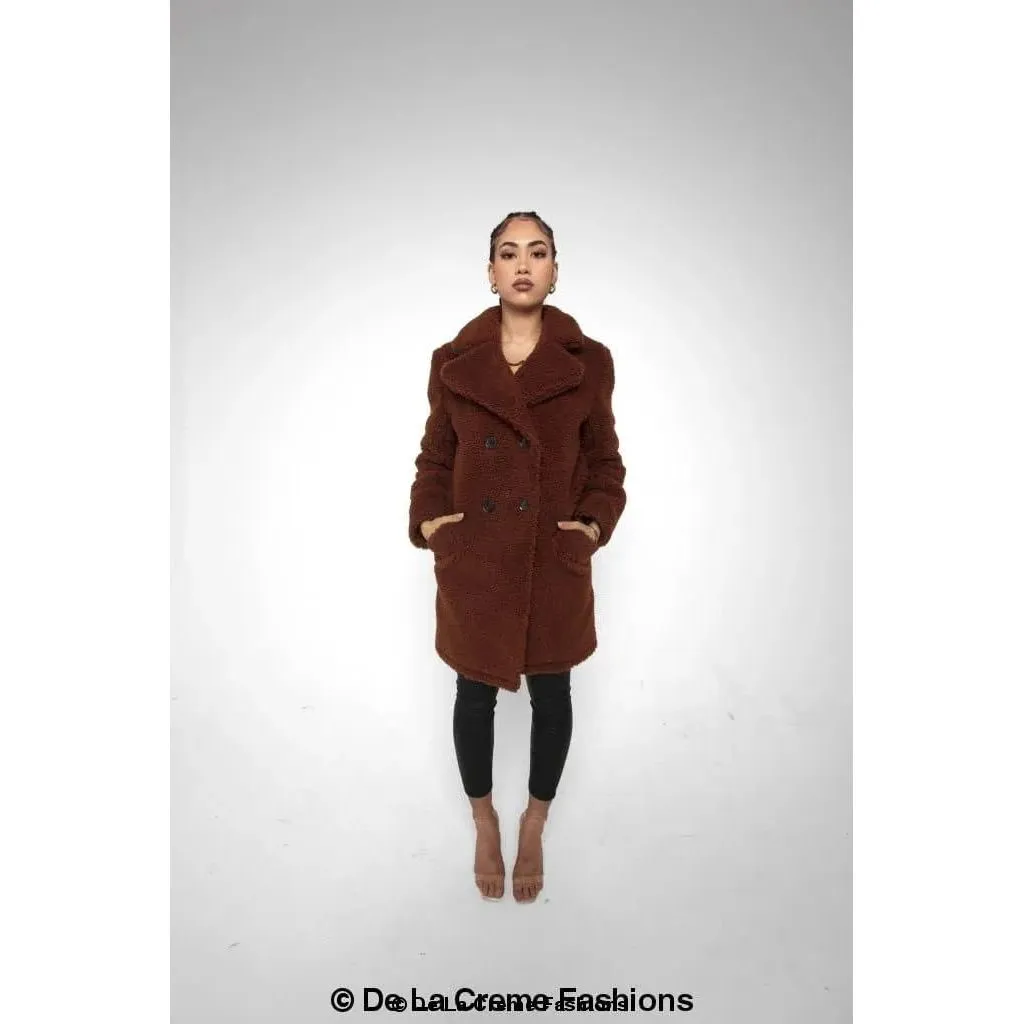 Janine Double Breasted Borg Teddy Coat