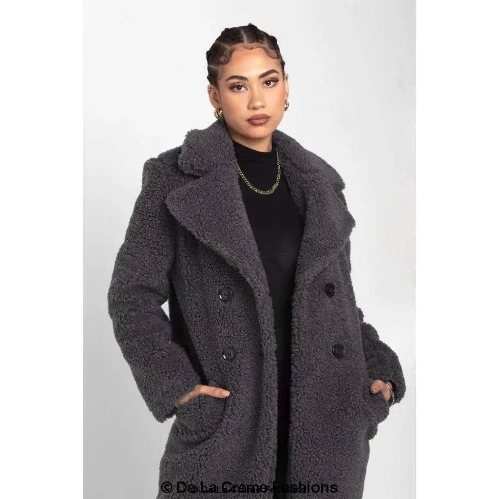 Janine Double Breasted Borg Teddy Coat