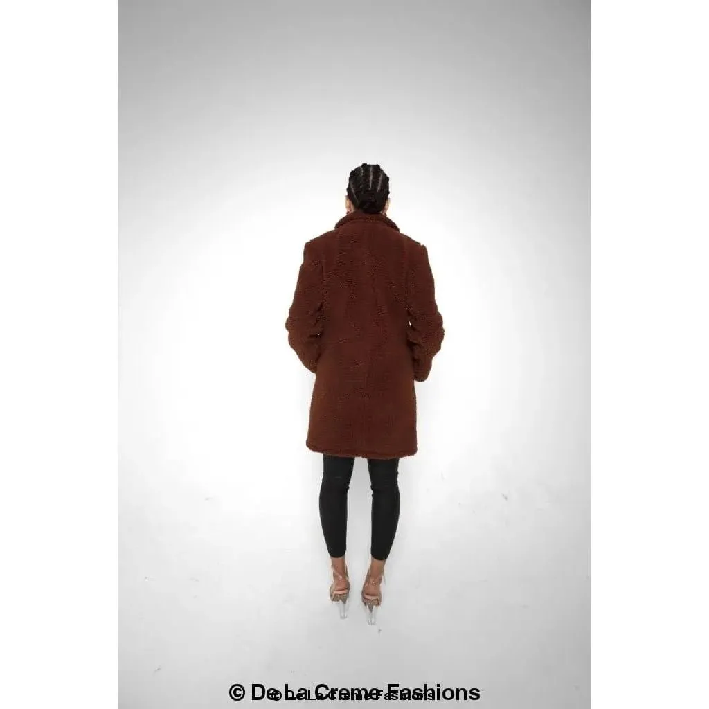 Janine Double Breasted Borg Teddy Coat