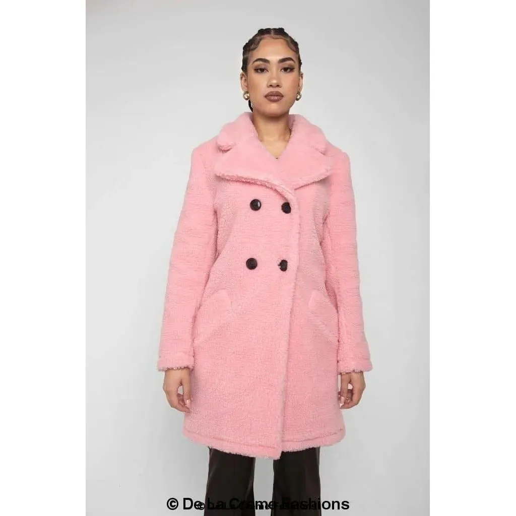 Janine Double Breasted Borg Teddy Coat