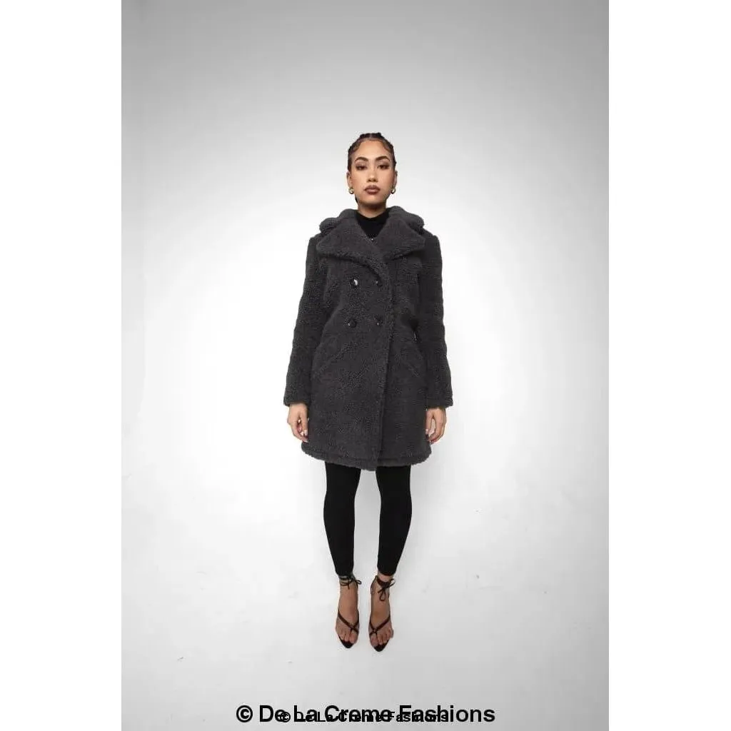 Janine Double Breasted Borg Teddy Coat
