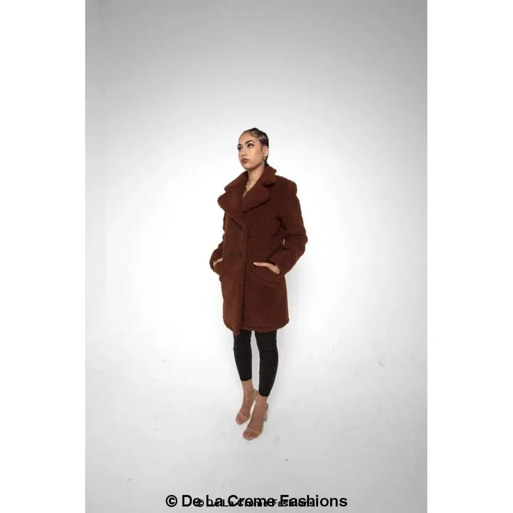 Janine Double Breasted Borg Teddy Coat