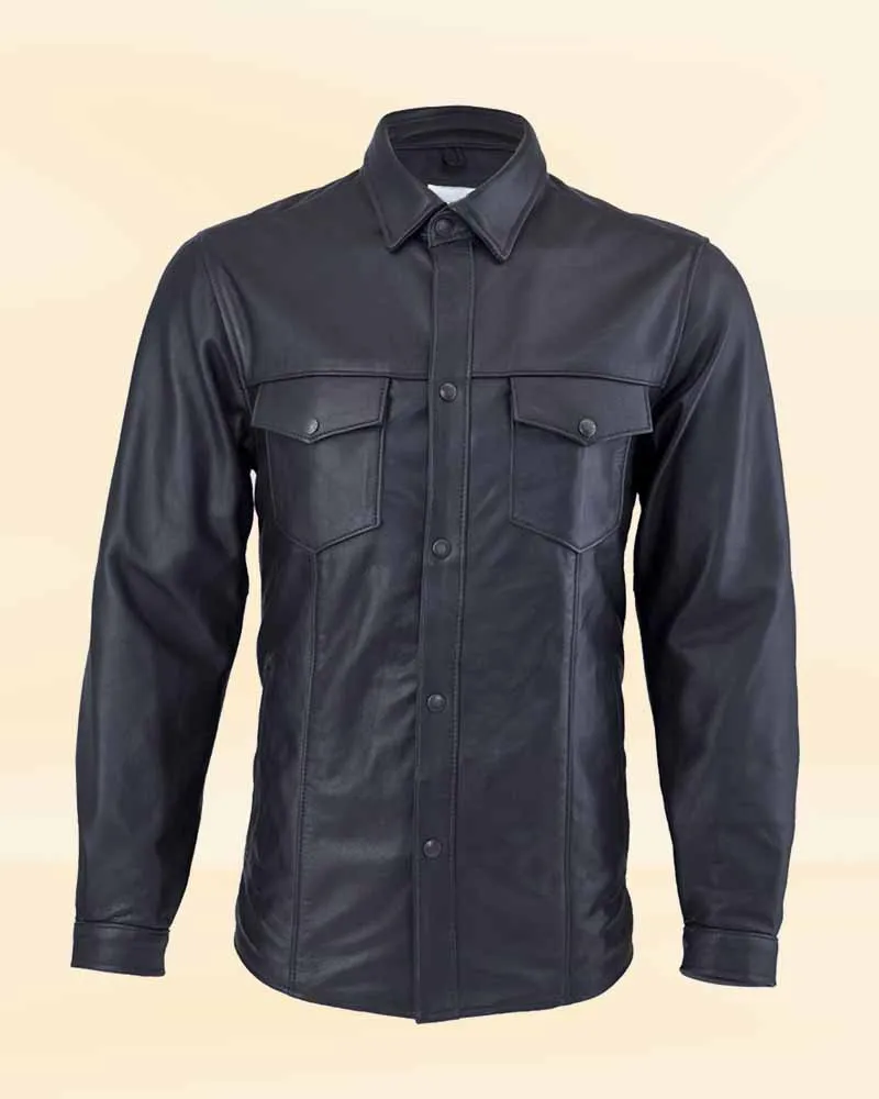 Men Black Leather Shirt