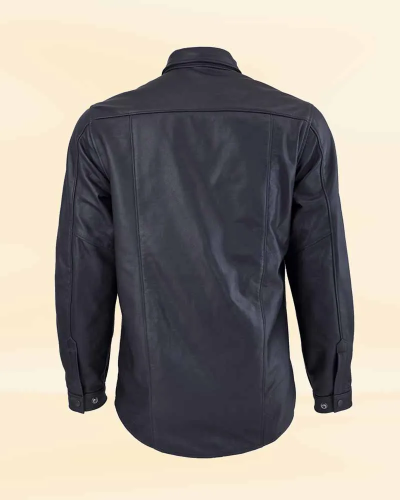 Men Black Leather Shirt