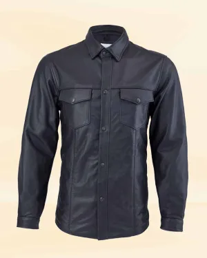 Men Black Leather Shirt