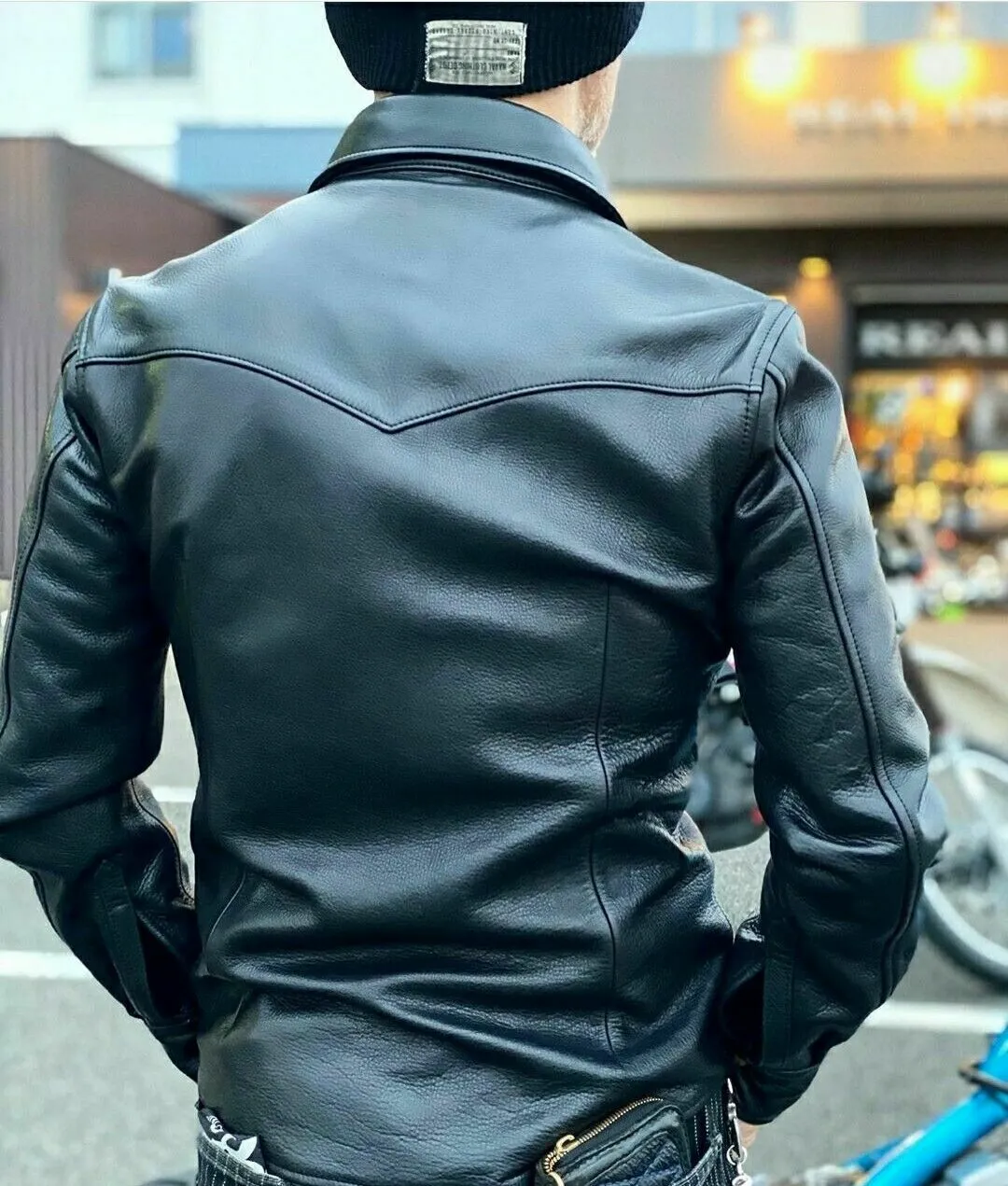 Men's Black Real Leather Collared Full Sleeve Shirt