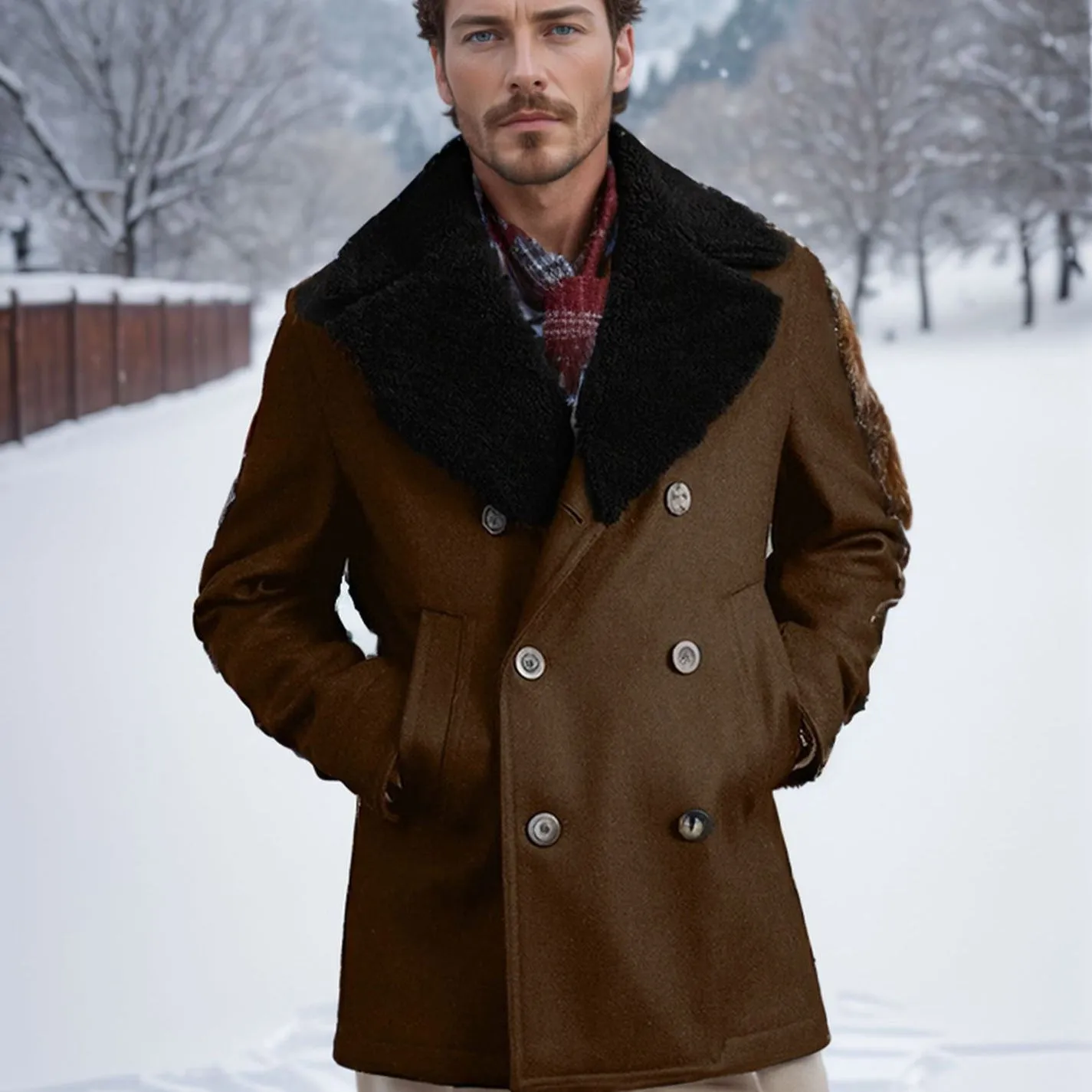 Men’s Double Breasted Wool Coat with Pockets