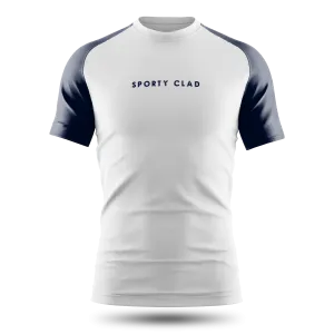 Men's Premium Cotton White / Blue Raglan Short Sleeve T-Shirt
