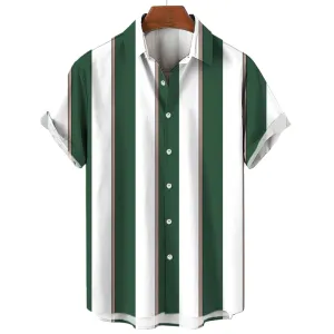 Men's Summer Striped Print Shirt – Fashionable Casual Oversized Short Sleeve for Beach Parties