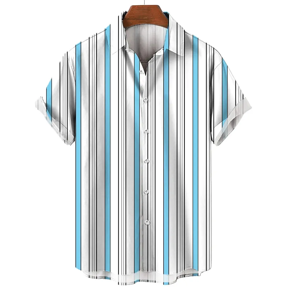 Men's Summer Striped Print Shirt – Fashionable Casual Oversized Short Sleeve for Beach Parties