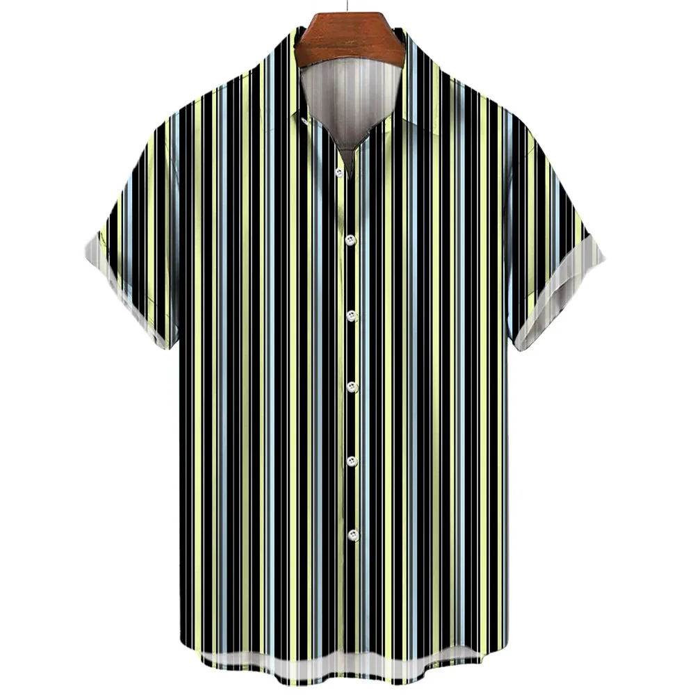 Men's Summer Striped Print Shirt – Fashionable Casual Oversized Short Sleeve for Beach Parties