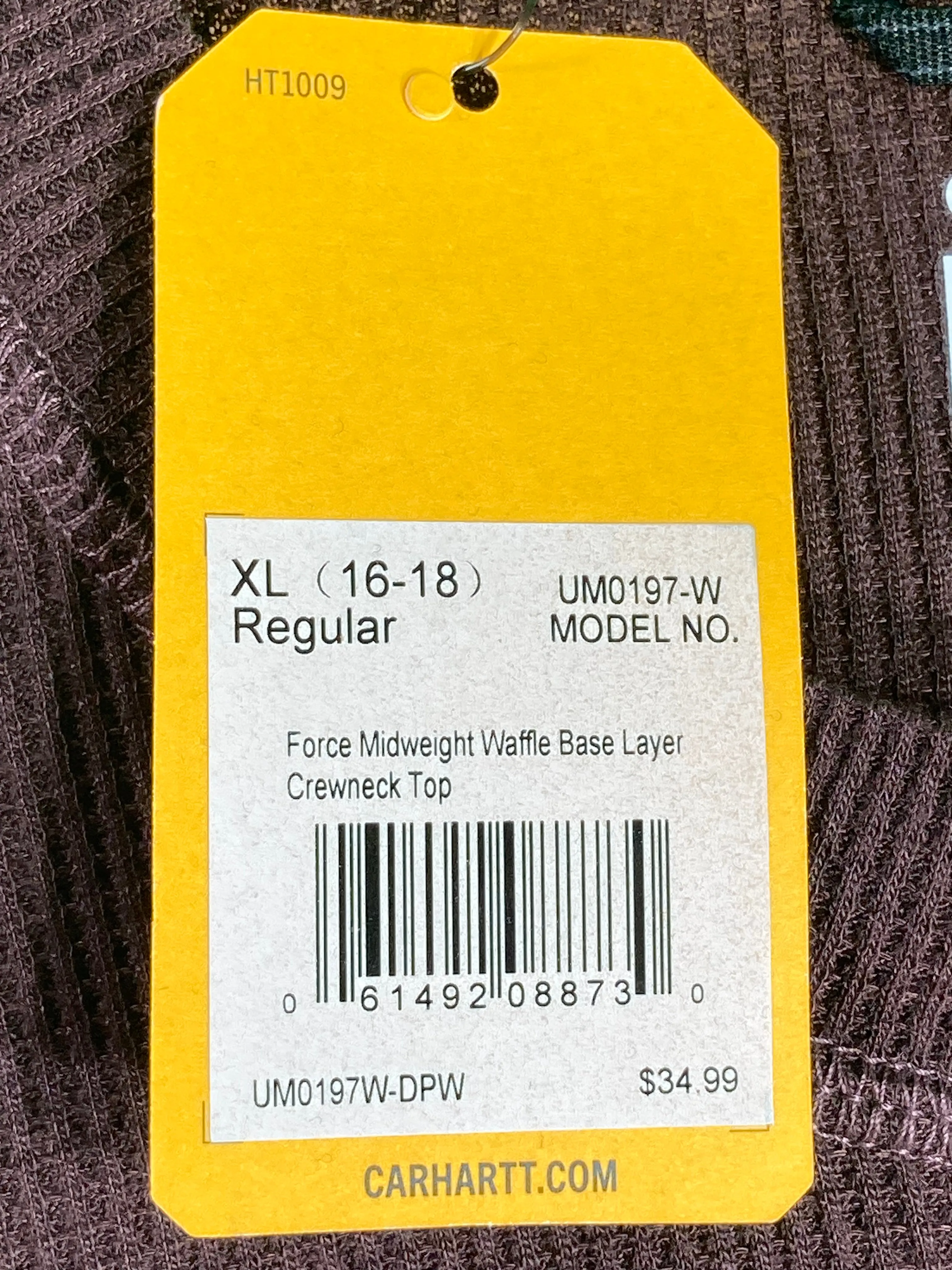 NEW! CARHARTT UM0197-W XL Adult Women Long Sleeve Force Midweight Waffle Base Layer Maroon Shirt Top
