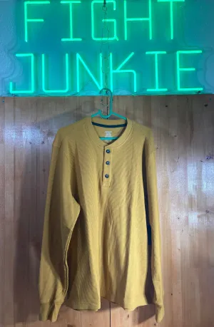 NEW! JOCKEY HENLEY Large L Lrg Thermal Adult Mens Waffle Long Sleeve Gold Base Layer T Shirt Tee Shirt Top
