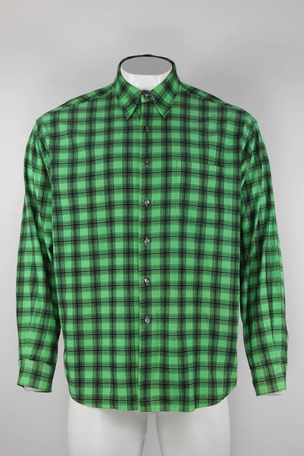 Patterned cord shirt - Green check - XL