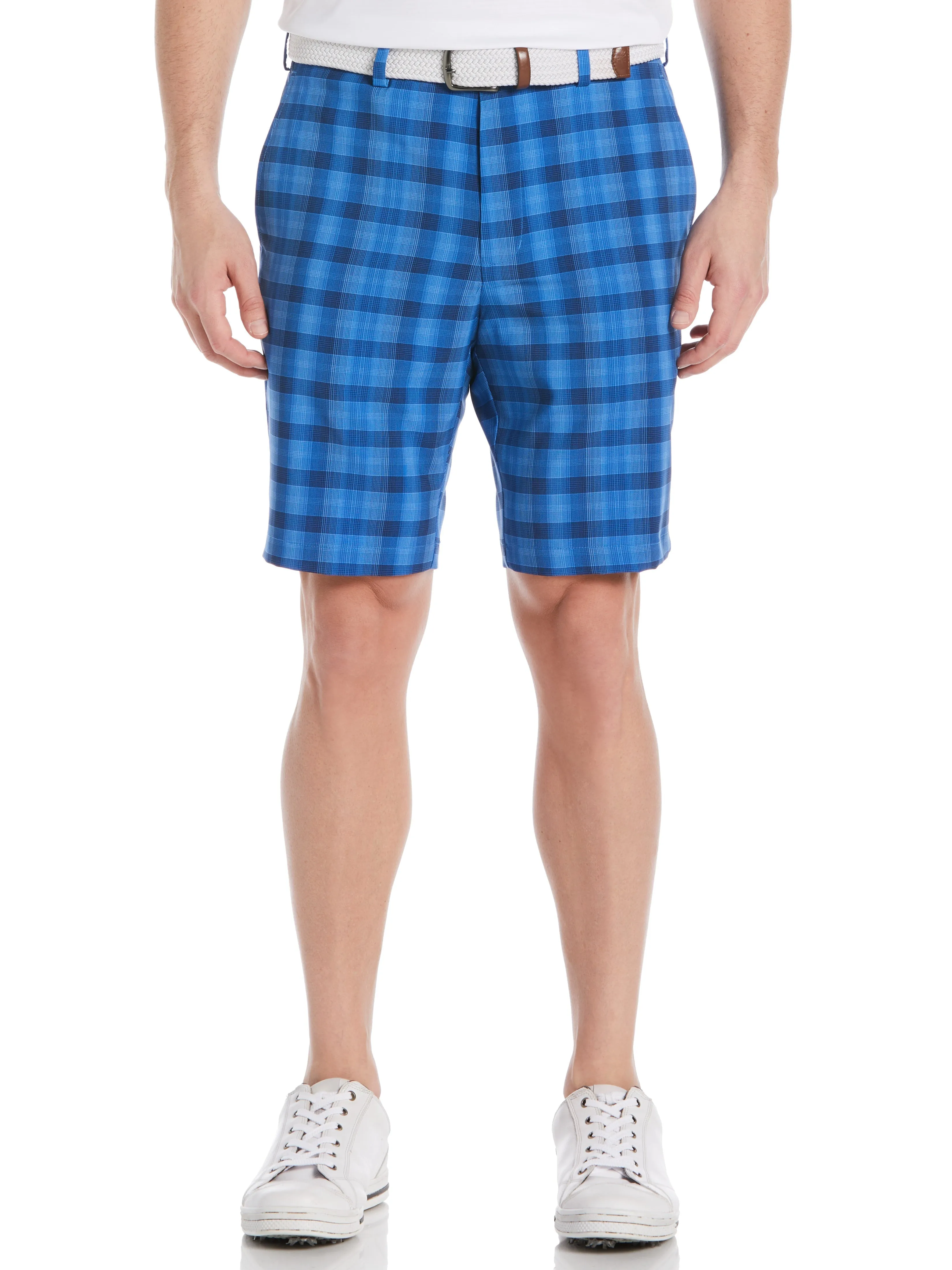 Pga Tour Men's Moisture-Wicking Stretch 9" Golf Shorts Shadow Plaid Blue 42