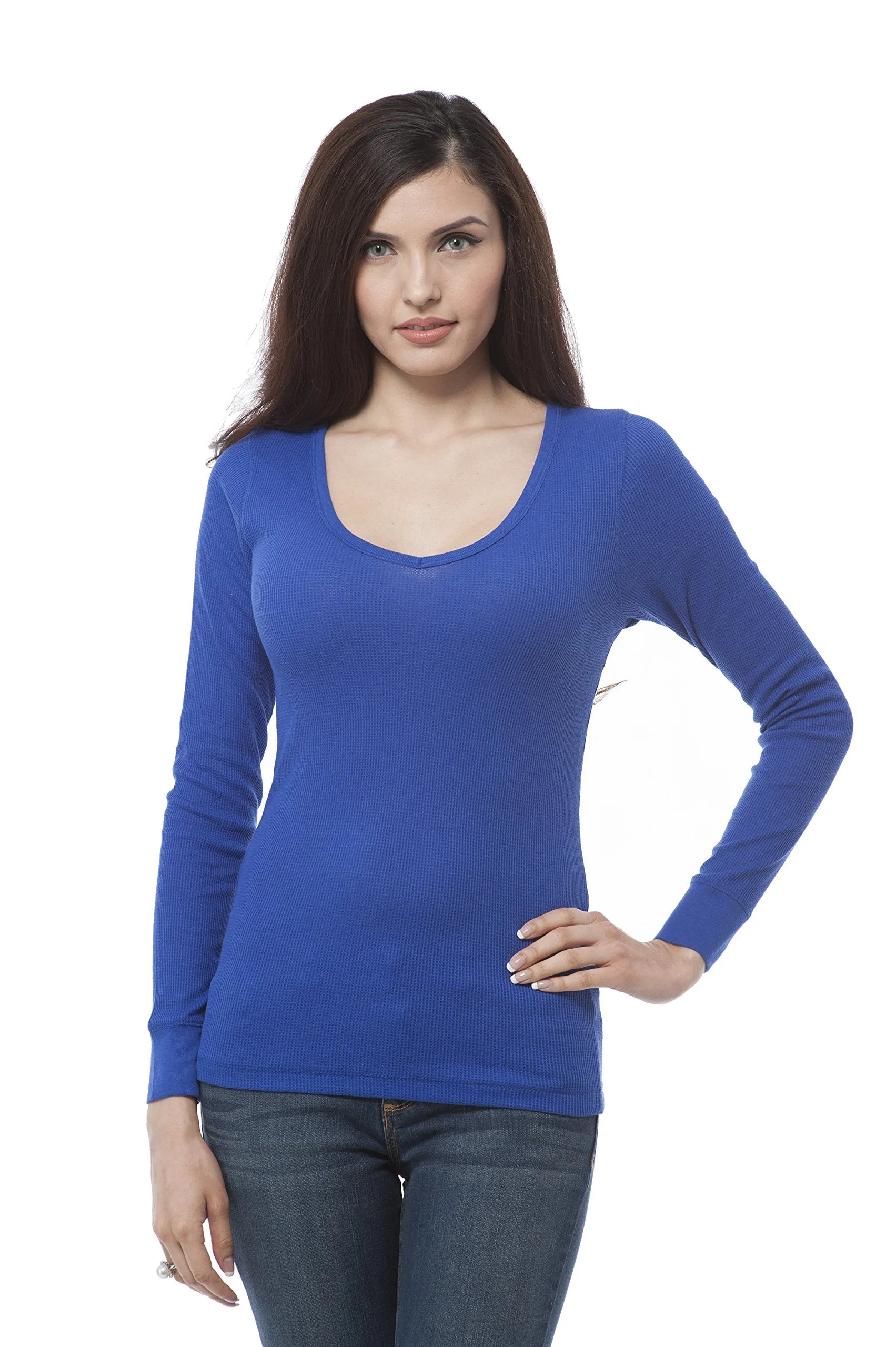 Plain Vneck Long Sleeve Thermal Shirt Top