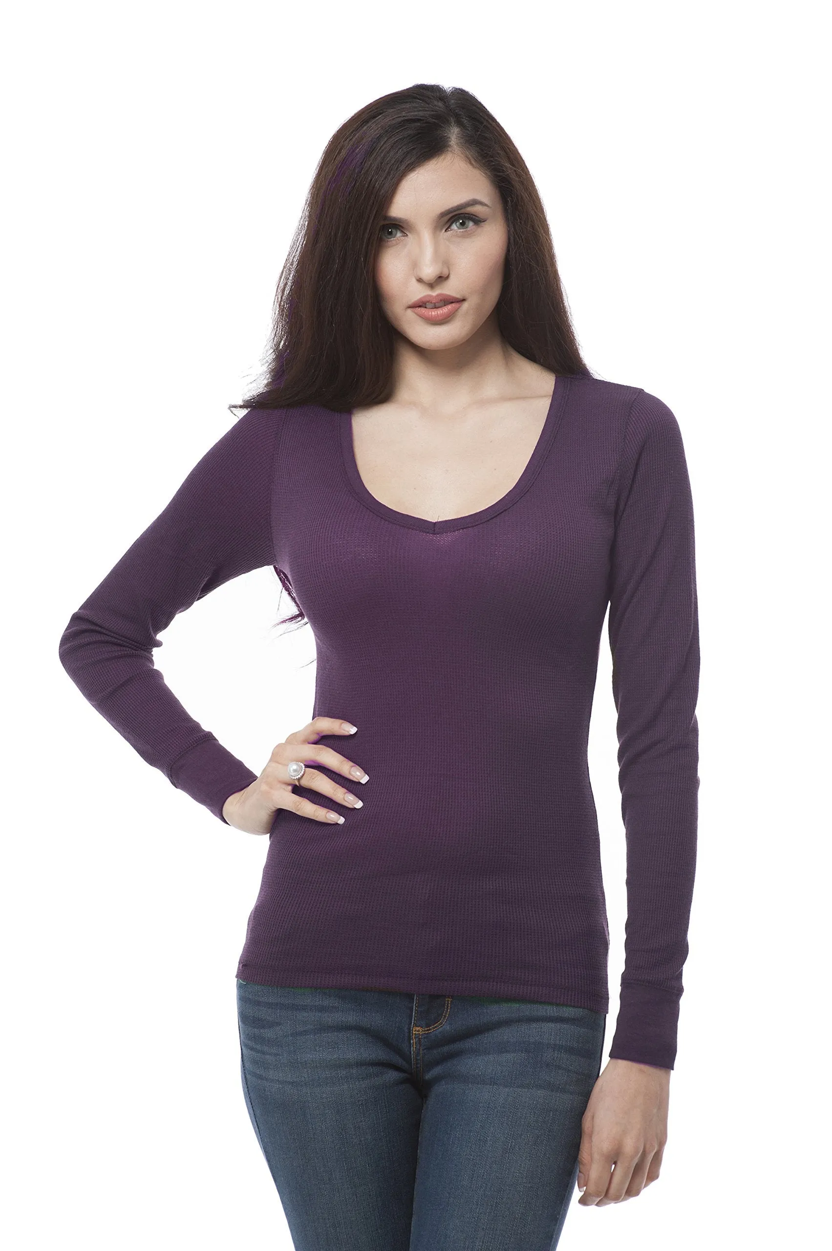 Plain Vneck Long Sleeve Thermal Shirt Top