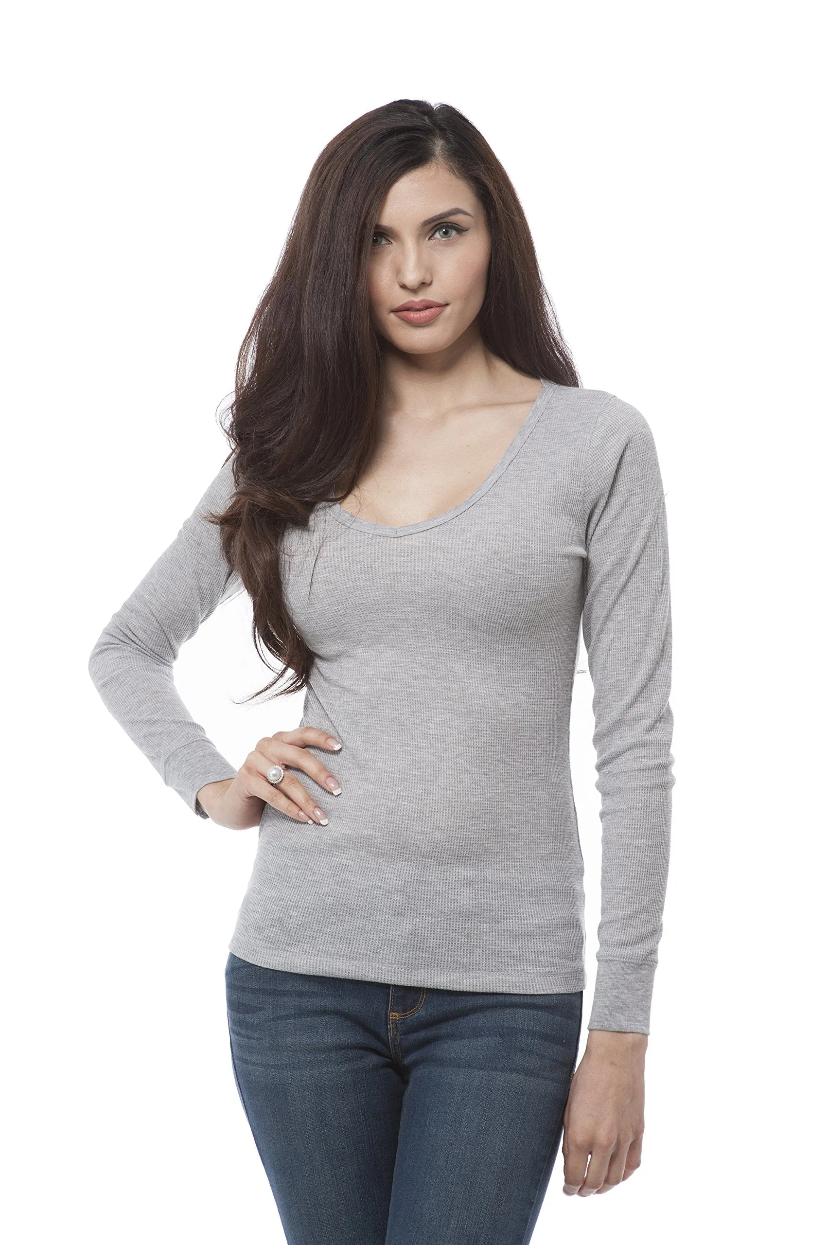 Plain Vneck Long Sleeve Thermal Shirt Top