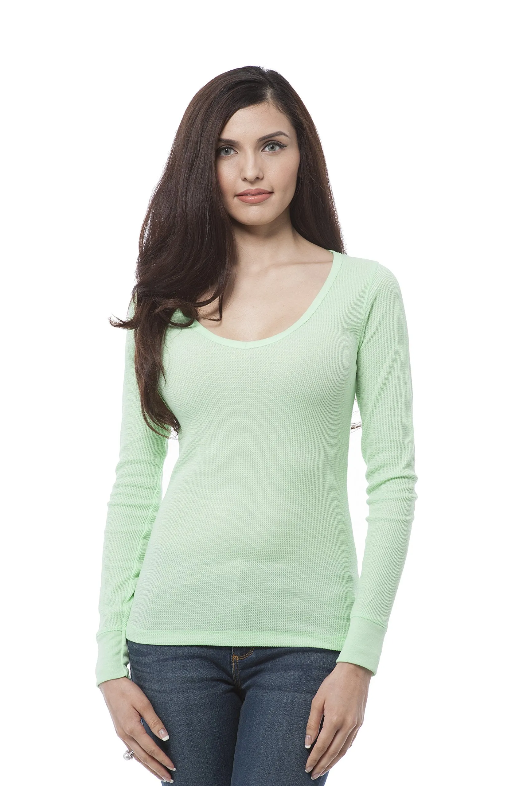 Plain Vneck Long Sleeve Thermal Shirt Top