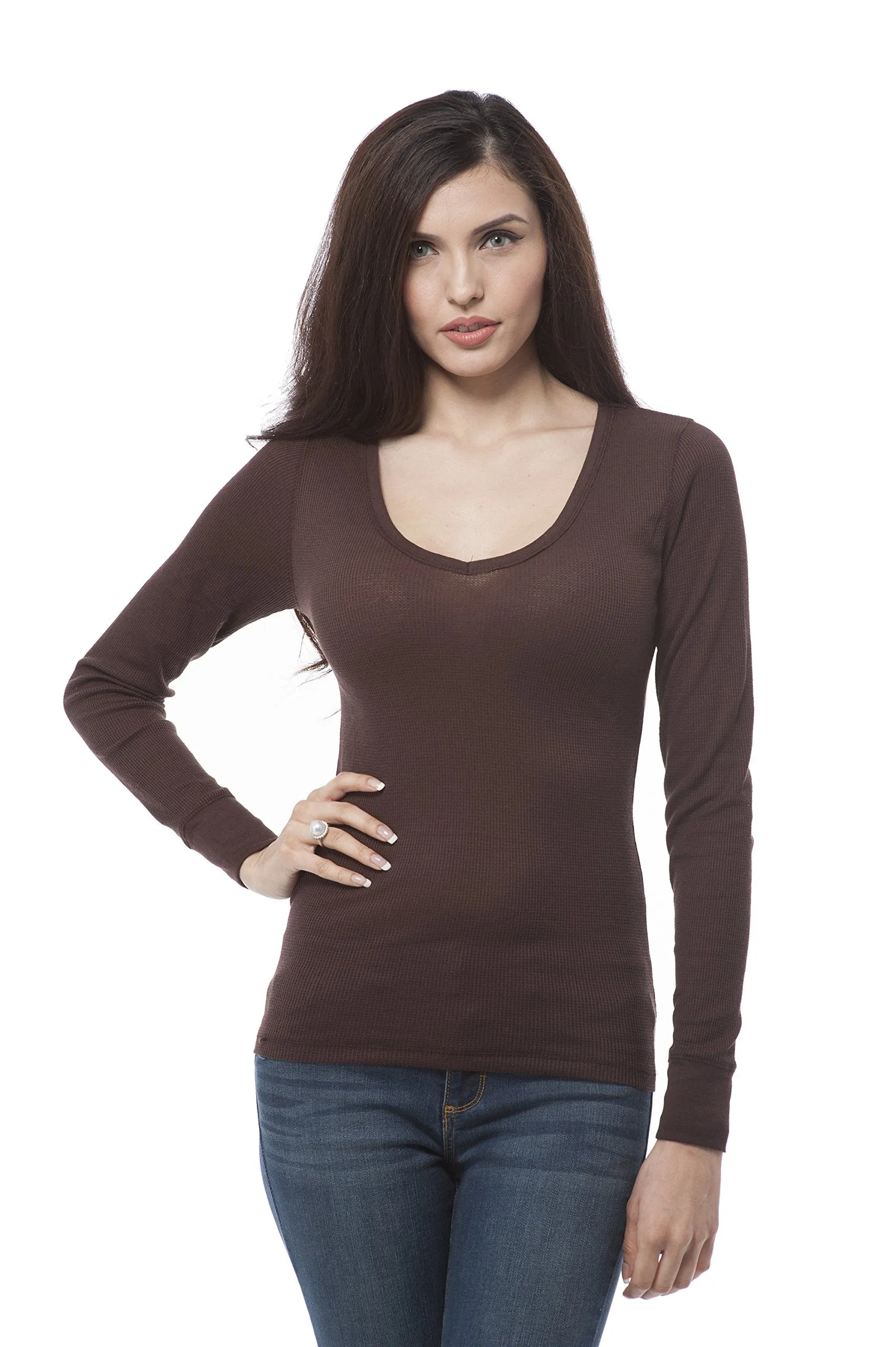 Plain Vneck Long Sleeve Thermal Shirt Top