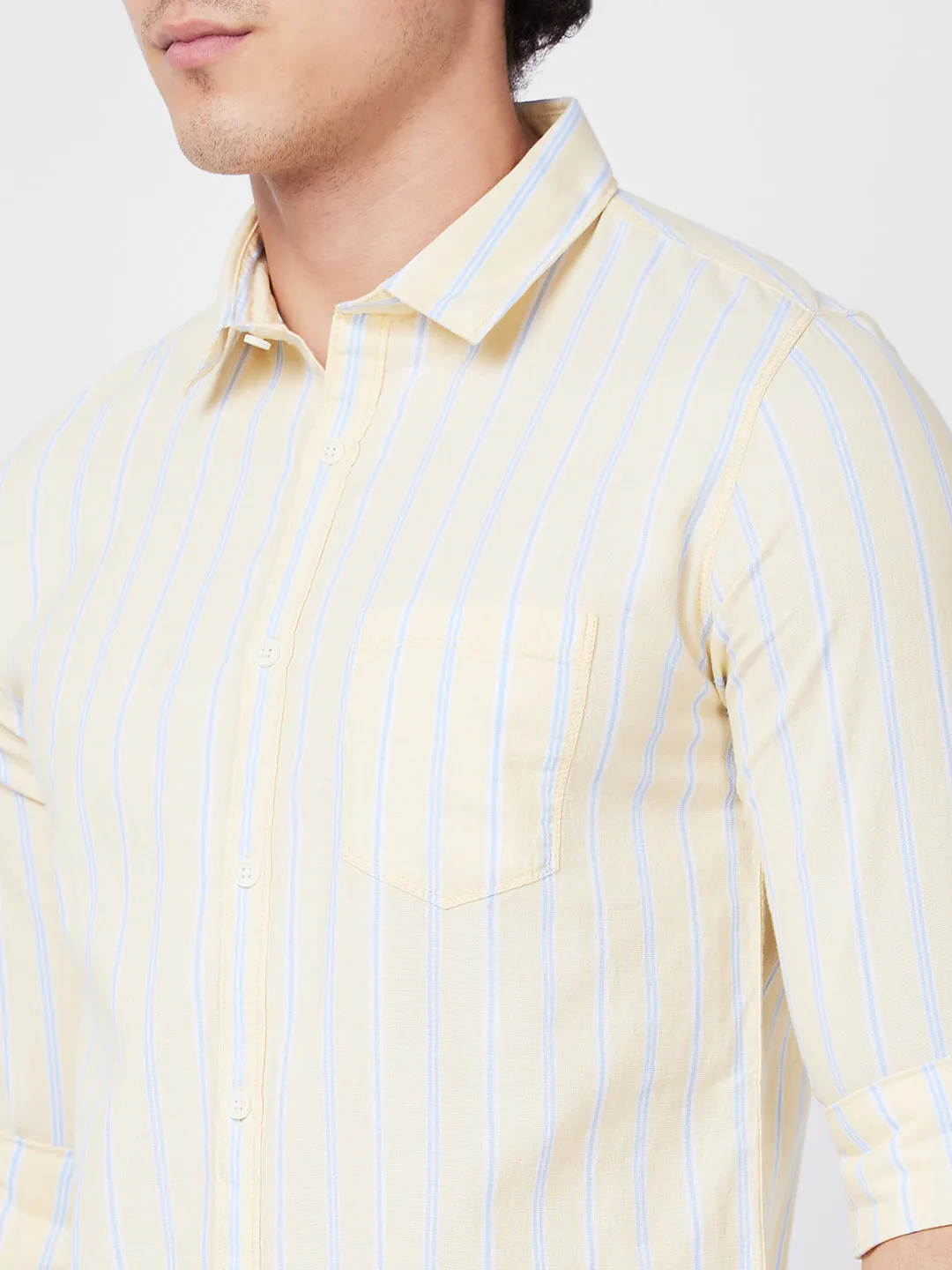 Spykar Yellow STRIPED FULL SLEEVE Shirt For Men