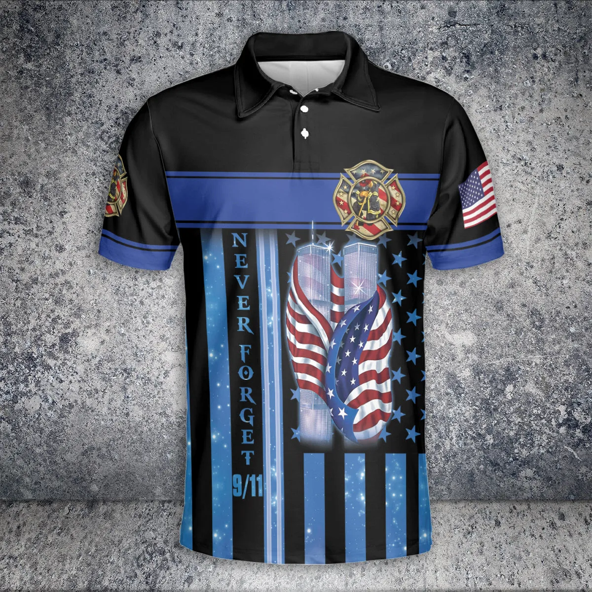 Teesdily | 911 Never Forget Firefighter 3d Tshirt Polo, America September 11th Polo Shirt, 911 Remembrance Day Apparel Clothing, Patriot Gifts