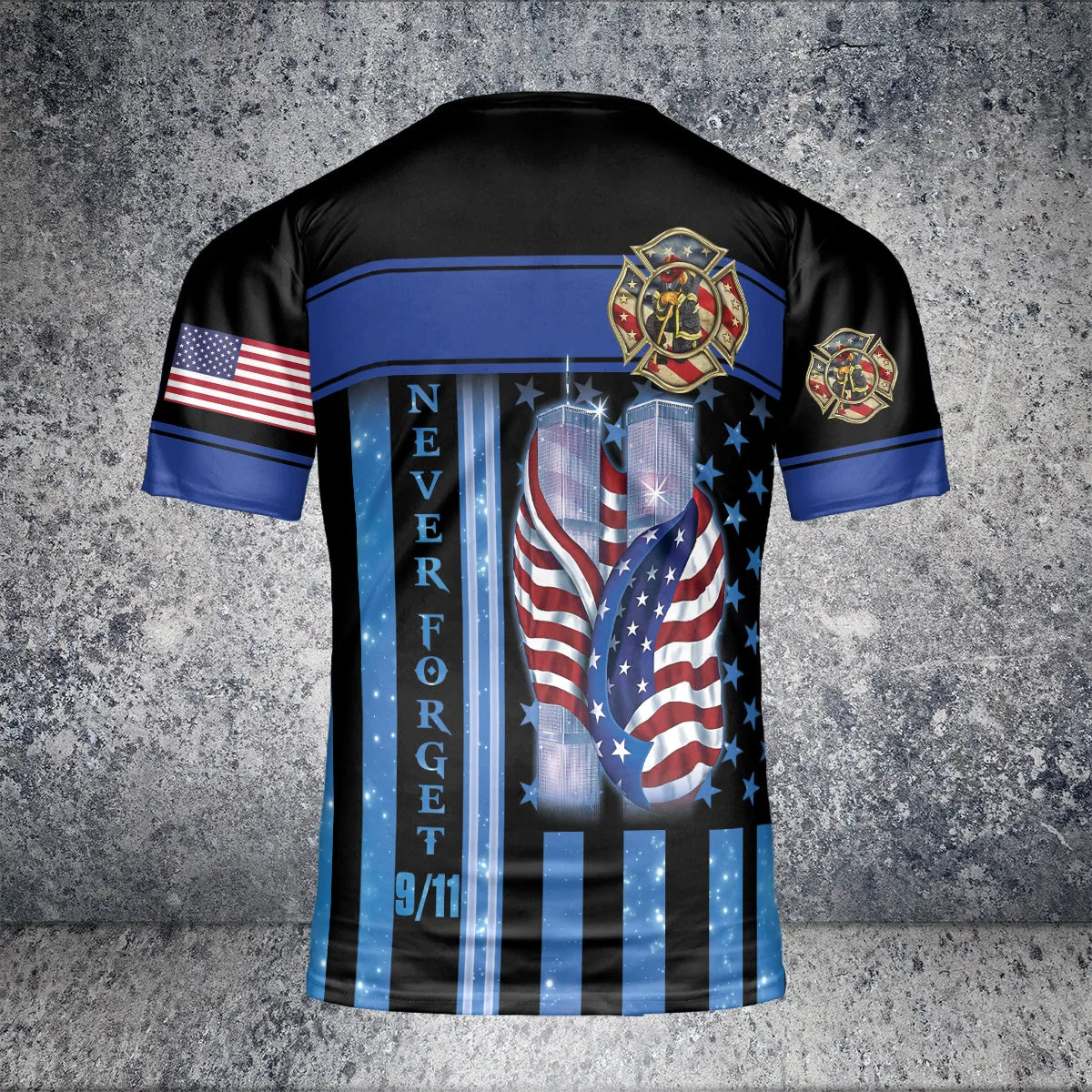 Teesdily | 911 Never Forget Firefighter 3d Tshirt Polo, America September 11th Polo Shirt, 911 Remembrance Day Apparel Clothing, Patriot Gifts