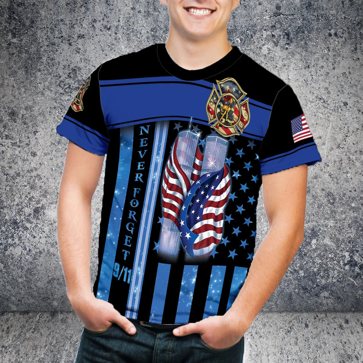 Teesdily | 911 Never Forget Firefighter 3d Tshirt Polo, America September 11th Polo Shirt, 911 Remembrance Day Apparel Clothing, Patriot Gifts