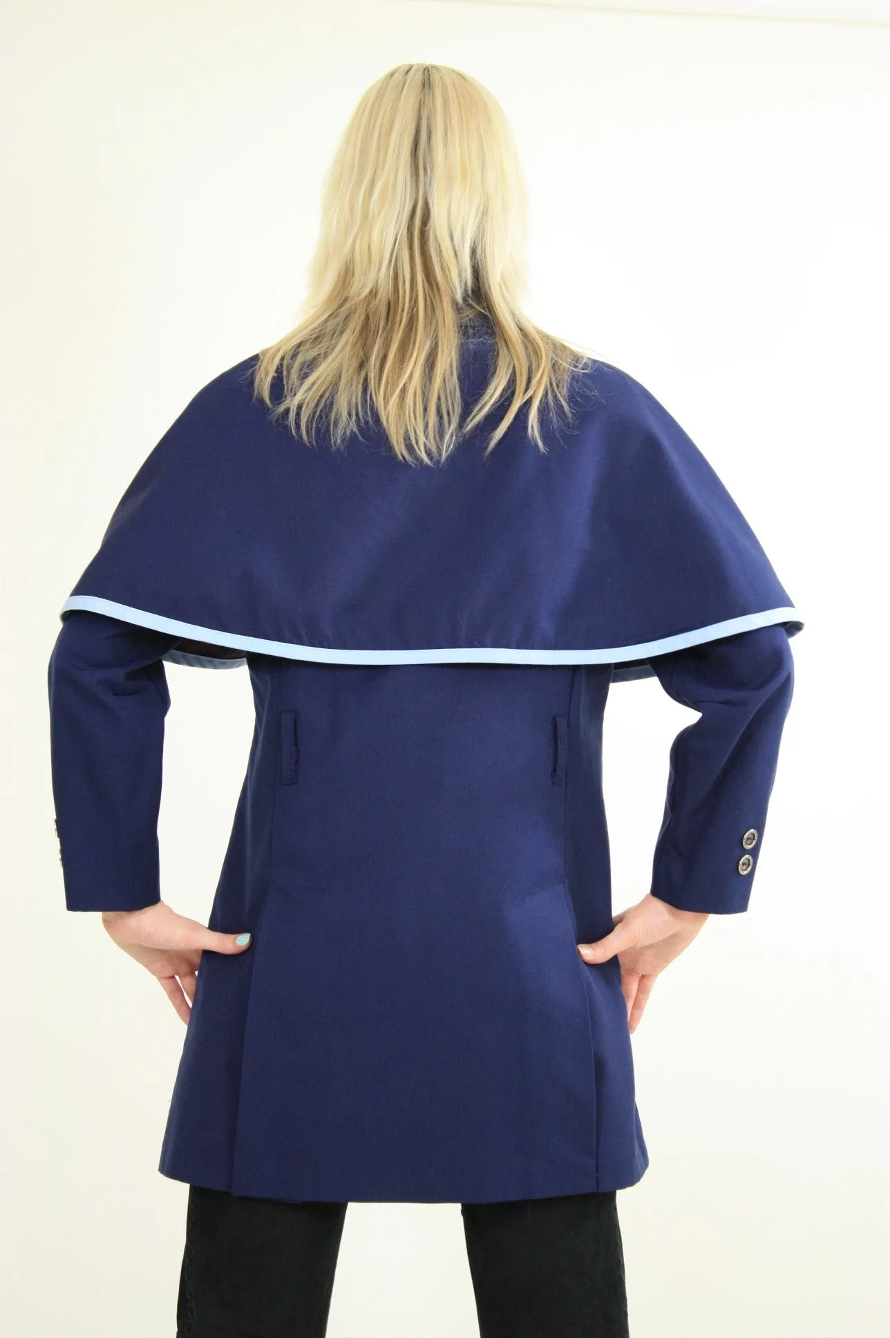 Vintage 60s Mod Navy Blue Double Breasted Capelet Coat