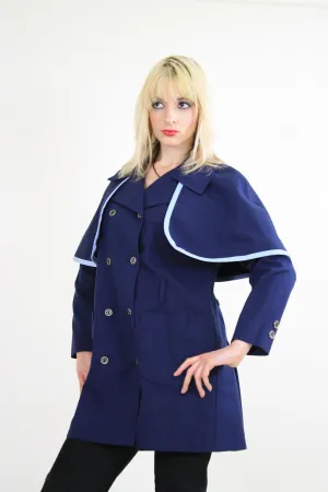 Vintage 60s Mod Navy Blue Double Breasted Capelet Coat