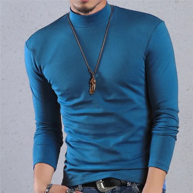 Voguable Half Turtleneck Men T-Shirt Casual Long Sleeve T Shirt Men Plus Size 6XL 5XL 4XL 3XL Fashion Fitness Tight Tee Shirt Men