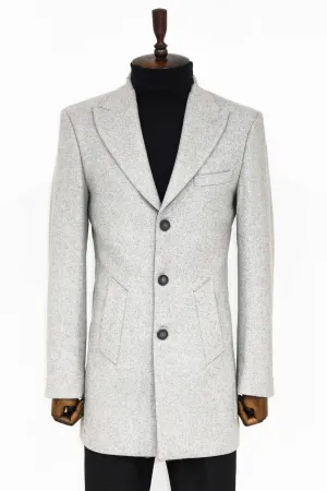 Wide Lapel Wool Grey Men Coat - Wessi