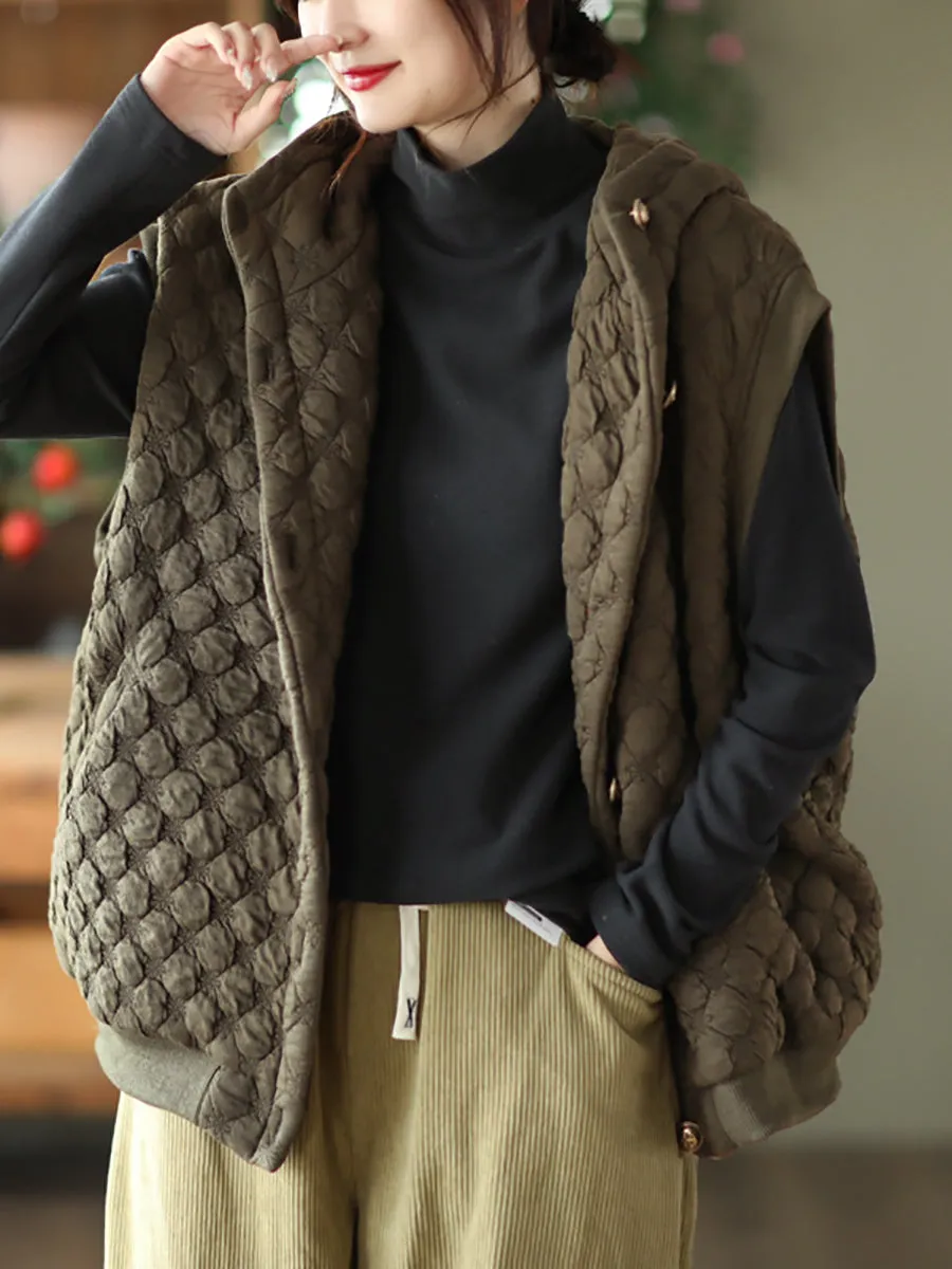 Women Winter Warm Solid Padded Hooded Vest Coat