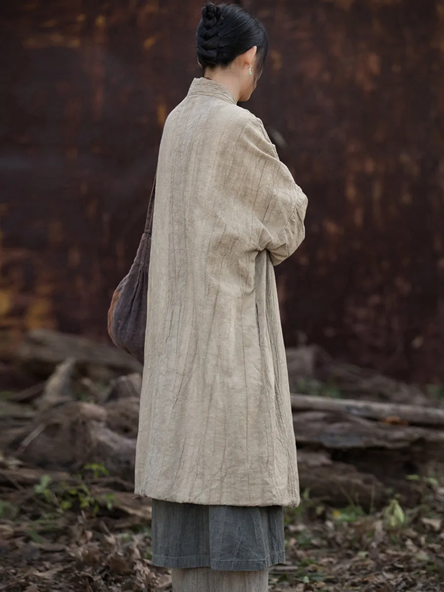 Women Worn Tie-dye Ramie Long Padded Coat