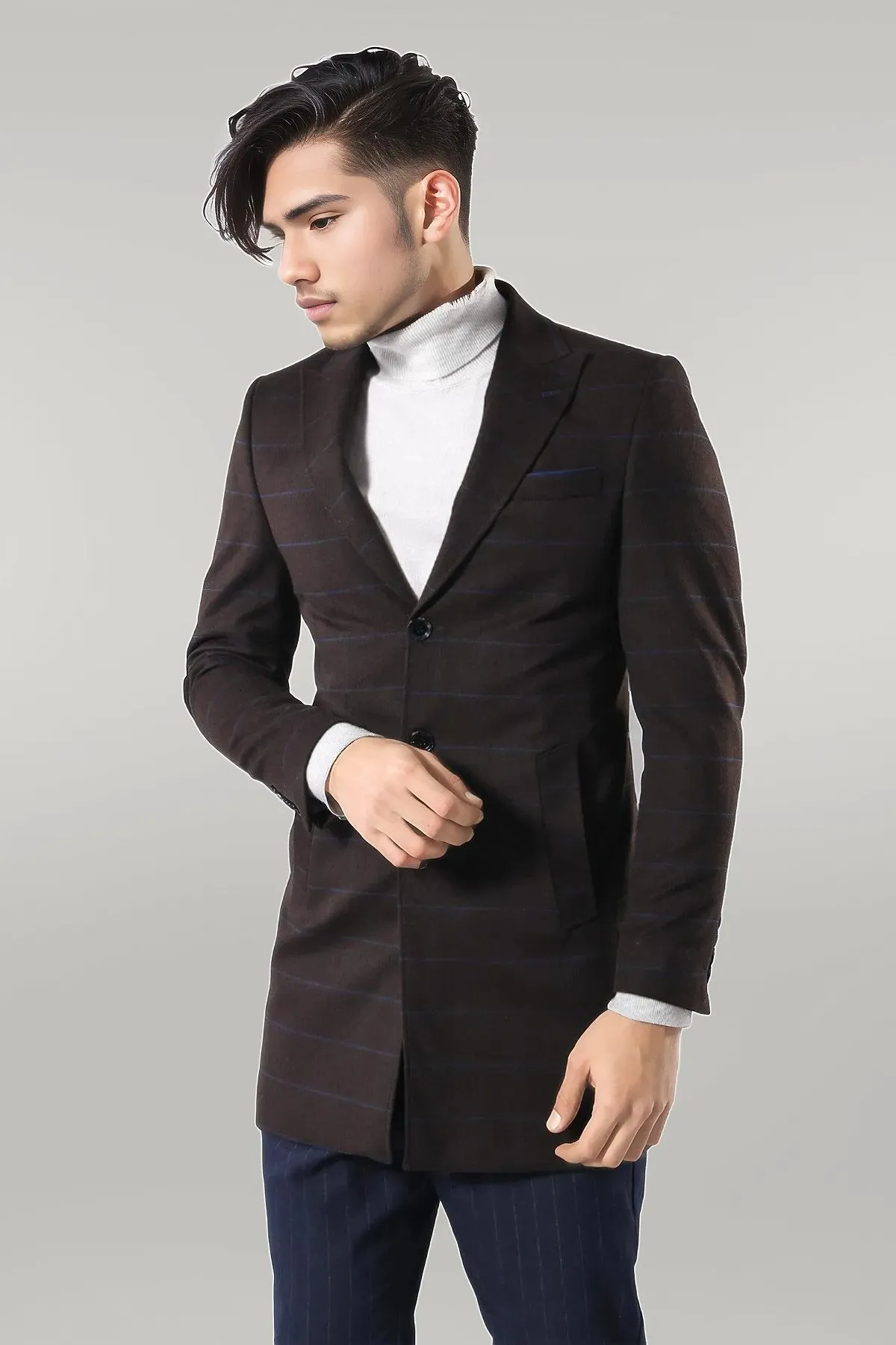 WSS Wide Pointed Collar Brown Men Coat  - Singen