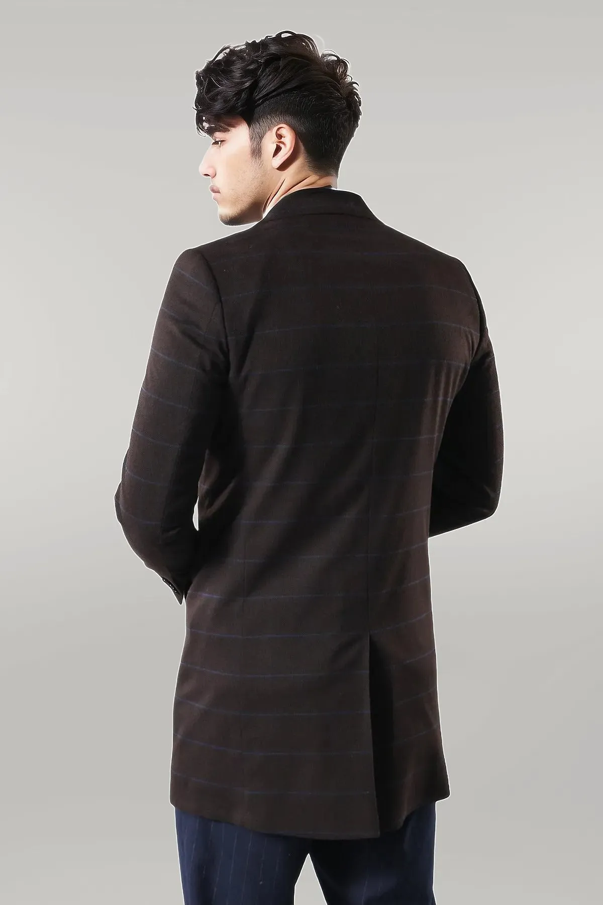 WSS Wide Pointed Collar Brown Men Coat  - Singen
